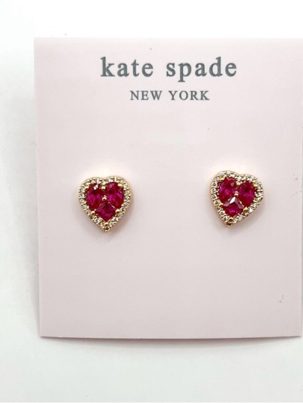 kate spade Heart Stud Earrings in Hot Pink with Gold Trim - Picture 2 of 4